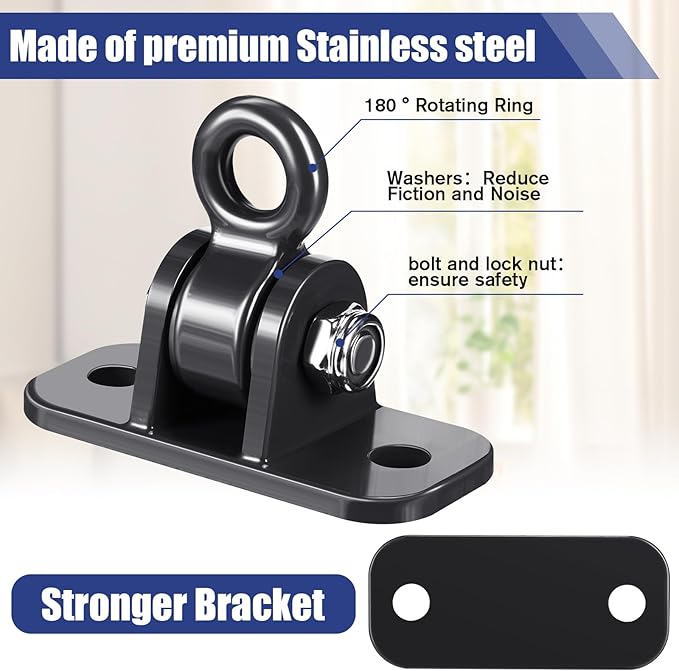 Tandefio 6 Sets of Robust Swing Hangers for Wooden Concrete Set with Swing Hooks Screws Bolts Washers Swingset Accessories for Porch Patio Yoga Indoor Outdoor, Over 1800 lb Capacity (Black)
