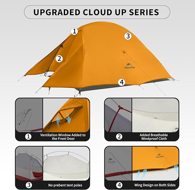 Naturehike Cloud Up 1 Person Tent, Lightweight Backpacking Tents for One Man, Waterproof Ultralight One Person Tent for Camping Hiking Backpacking