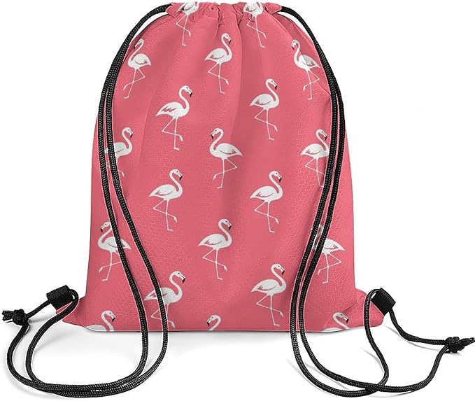 Theft Proof Drawstring Bag Water Resistant Cinch Sack Gym Sport Backpack for Travel Camping, Pink Flamingos Pattern Bags
