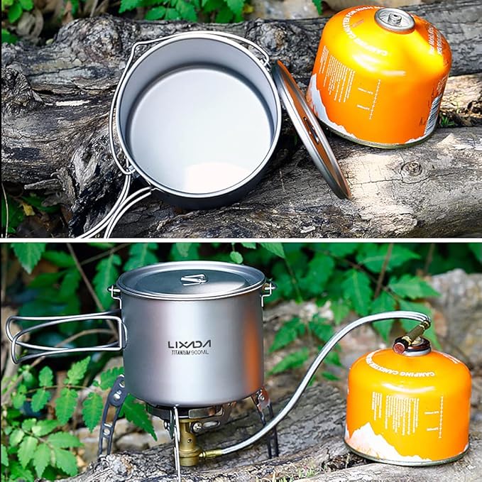 Titanium Pot, 750ml/900ml/1100ml Ultralight Titanium Pot Water Mug Cup with Lid and Foldable Handle Outdoor Camping Cooking Picnic