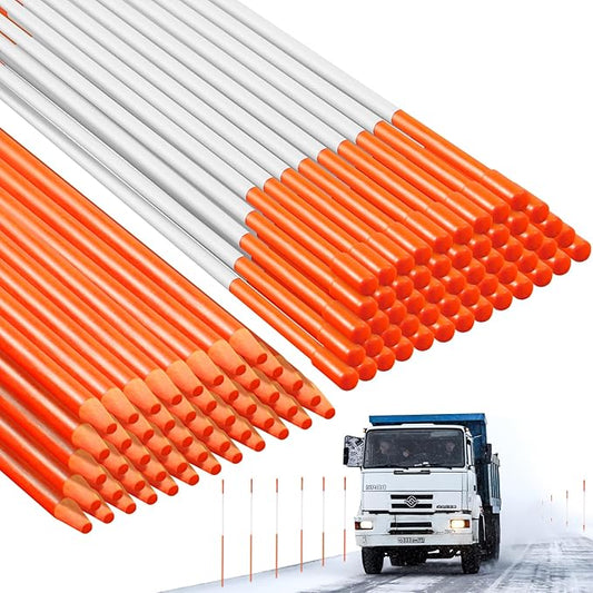 250 Pcs 48 Inch Driveway Marker Driveway Reflectors 1/4 Inch Dia Plow Stakes Reflective Driveway Markers Poles Fiberglass Snow Stakes with Reflective Tape for Easy Visibility