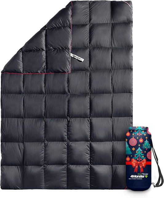 4Monster Down Camping Blanket - Outdoor Travel Quilt Puffy 650 Fill, Packable, Lightweight,Wind & Waterproof | Ideal for Stadium, Backpacking,Picnics, Beach and Hiking