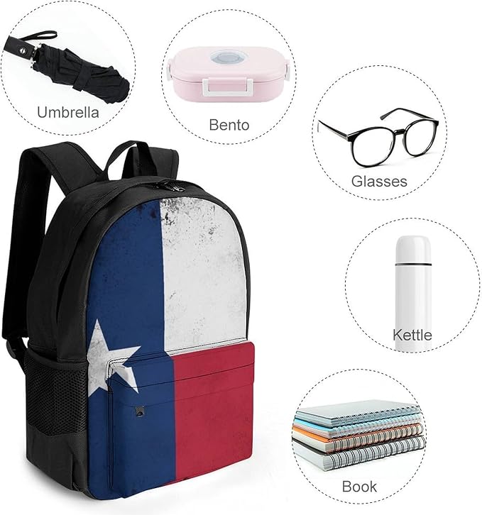 Polyester Daypack for Hiking Work Running, Big Capacity Anti-Theft Multipurpose Shoulder Bag, Texas State Flag Travel and Sport Backpack Rucksack