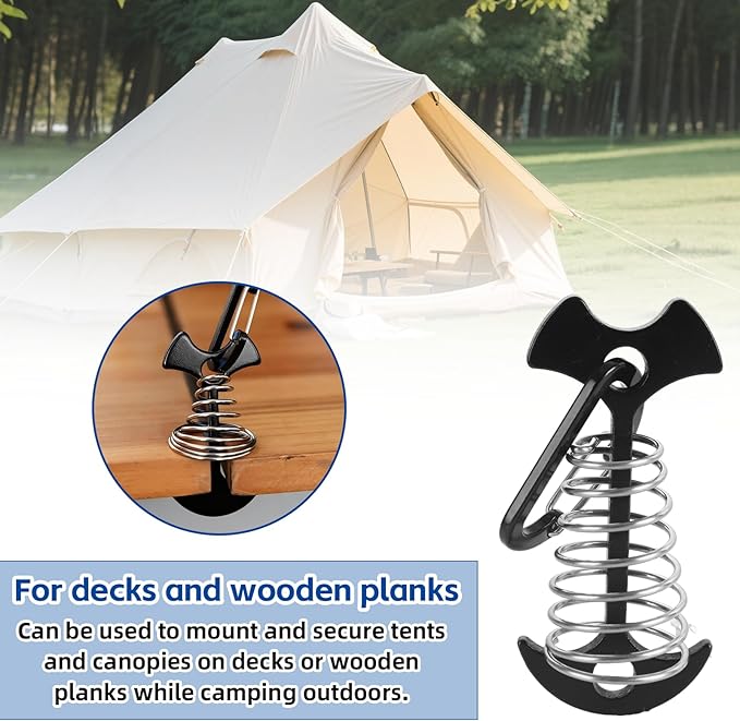 STARVAST 24PCS Deck Anchors Pegs with Carabiners, Rope Tent Tie Down Stakes Clips, Tie Down Anchor Rope Tensioner, Canopy Tent Anchors Outdoor Camping Tent Accessories (Black)