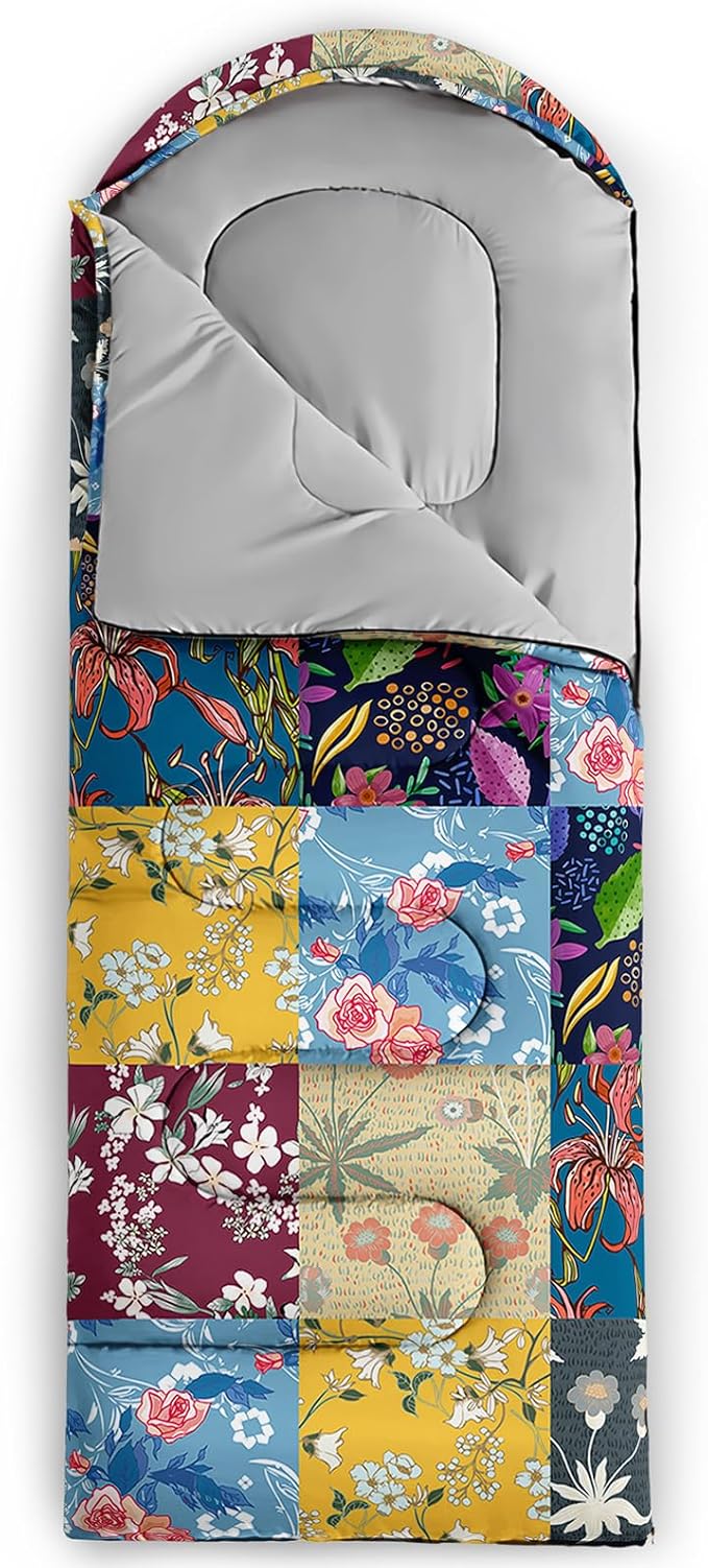 Sleeping Bags for Adults and Kids，3D Printing Camping Sleeping Bag for Girls Boys Lightweight Waterproof Cold/Warm 3-Season，Outdoor Travel with Compression Bags