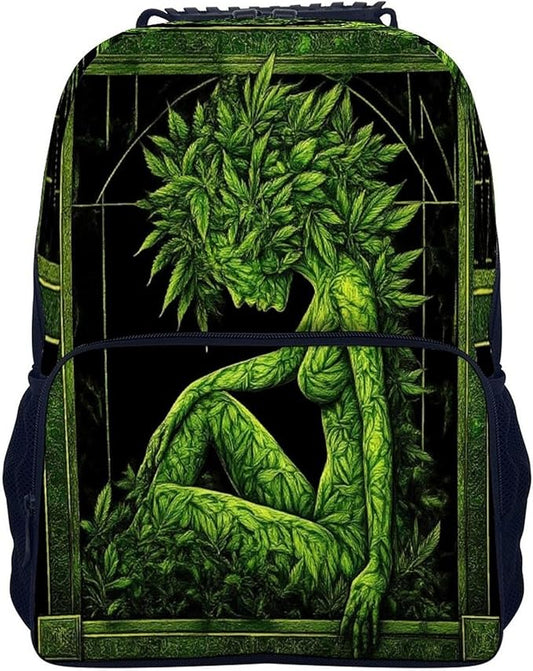 Rucksacks Lightweight Multipurpose Anti-Theft Beauty Green Marijuanaweed Leaf Woman Shoulder Bag Big Capacity Traveling Camping Backpack With Side Pockets