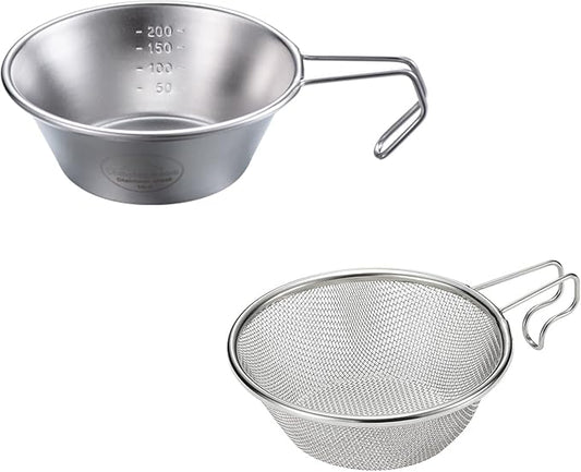 CAMPINGMOON 1pc Stainless Steel Camping Sierra Cup 310ml with 1pc Colander S-220/S-213