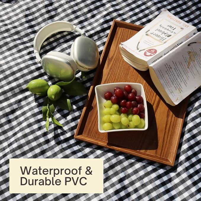 Cute Gingham Picnic Blanket, Waterproof Foldable, in Large 80x60in and Extra Large 80x80in, Portable Compact Beach Blanket, Oversized XL Outdoor Mat