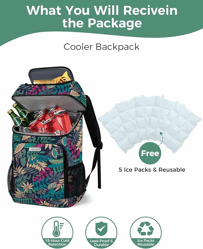 BAGLHER Lightweight Insulated Cooler Backpack - 30 Cans, Leak-Proof for Lunch, Picnic, Hiking, Camping Trips