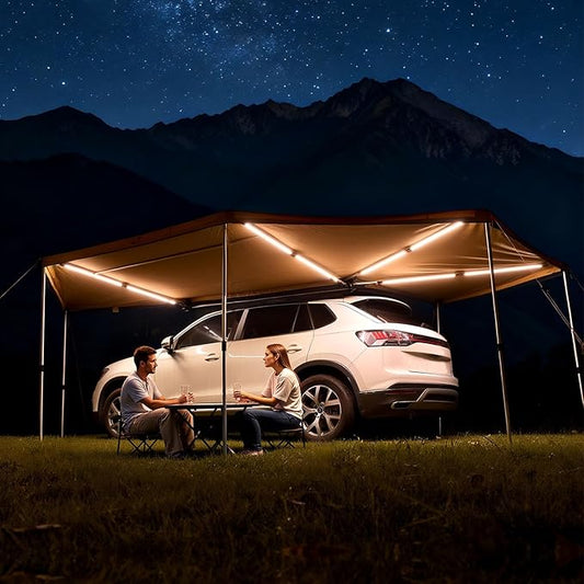 VEVOR 270 Degree Awning with Bulit-in LED Lights, 117 sq.ft Driver Side Vehicle Awning, Waterproof UV50+ Car Side Awnings, All-Weather Free-Standing Overland Awnings Car Shelter for SUV Truck Camping
