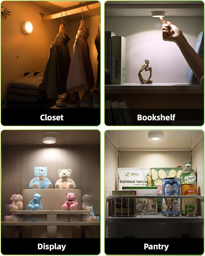 EZVALO LED Puck Lights, 50Lumens, Touch Light, 2.5'' Mini Tap Light, Rechargeable Sitck On Tap Lamp, 3 Color Temps, Under Cabinet Lights Wireless, Ideal for Kitchen,Closet,Pantry,Camper(4 Pack)