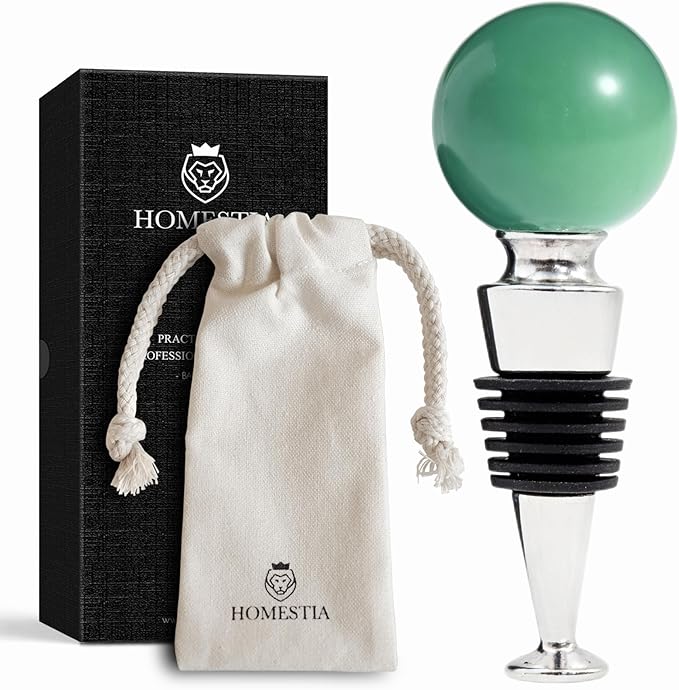 Homestia Green Gemstone Wine Stopper, Natural Crystal Wine Bottle Stopper Leak-Proof Reusable Wine Saver with Silicone Seal, Elegant Gift, Decorative Wedding Party