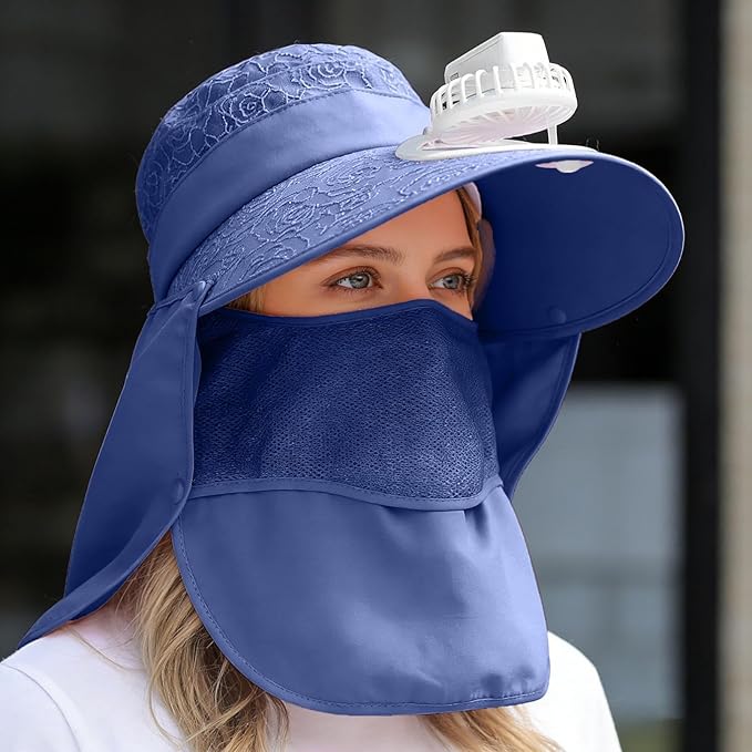 Solar Fan Cap, Wide Brim Sun Cap, USB and Solar Powered Adjustable Breathable Fan Hat for Women Men Outdoor