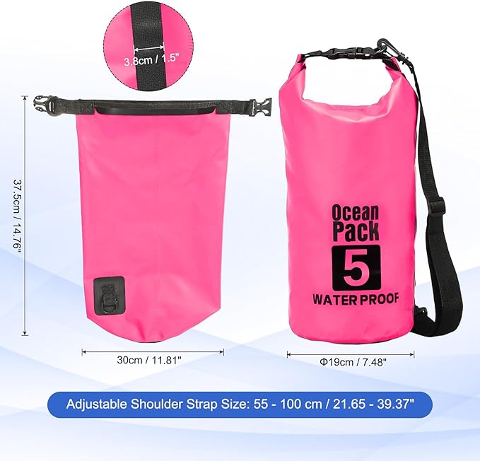 Waterproof Dry Bag, 5L Fit for Women Men Water Proof Bags Lightweight Dry Storage Floating Backpack with Whistle for Travel Backpacking Boating Kayaking Camping (Rose Red)