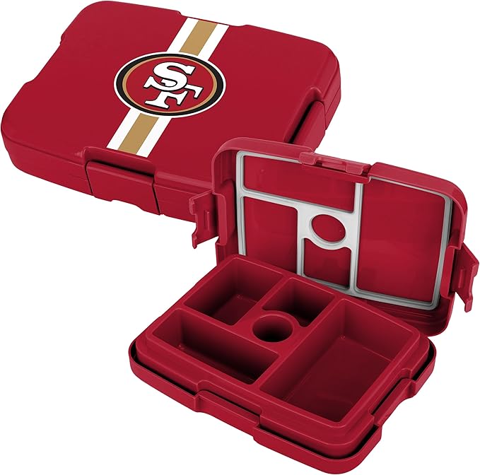 FOCO NFL Unisex-Adult Officially Licensed Team Color Stripe Primary Logo Football Leak Proof 5 Compartment Bento Lunch Box - San Francisco 49ers