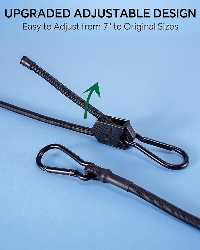 8 Pcs 48" 60" 80" Adjustable Carabiner Bungee Cords Assorted Sizes with Hooks, Easy to Adjust The Length, Black Bungee Straps with Upgraded Design & Superior Elasticity for Cargo, Luggage, etc