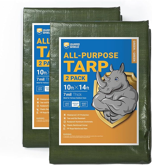 GUARD SHIELD Green Tarp Waterproof 12x14 Feet Medium Duty All Purpose Poly Tarps Cover 7mil (2-Pack)