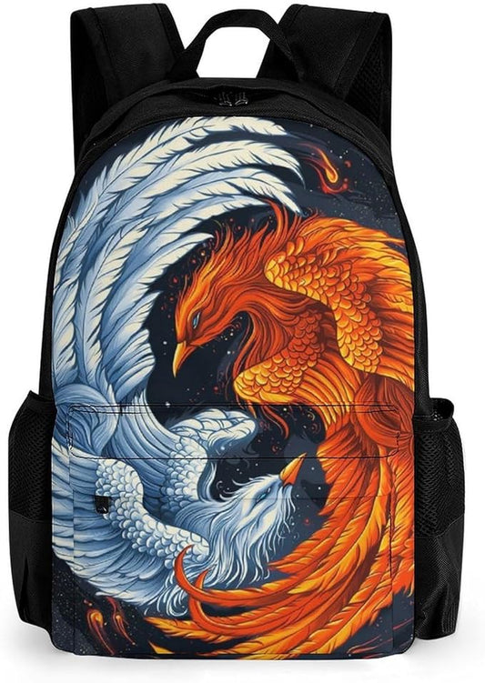 Supdreamc Backpack Lightweight Anti-Theft Multipurpose Ice Water Fire Flame Phoenix Bird Art Shoulder Bag Large Capacity Travel Hiking Backpack With Padded Straps