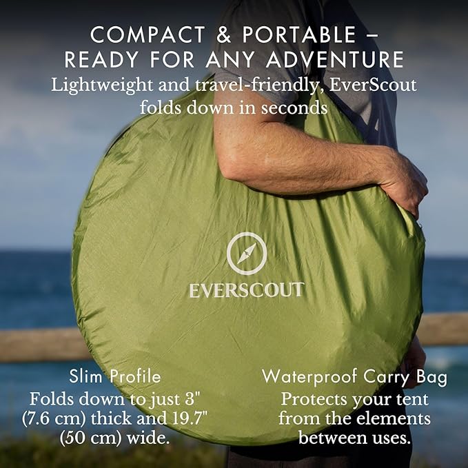 Portable Pop-Up Privacy Tent – Black/Green & Carry Bag. Outdoor Shower, Toilet, and Changing shelter. Water-Repellent, Compact, UV-Protective. Privacy Tent for Camping, Beach, Hiking, and Festivals.