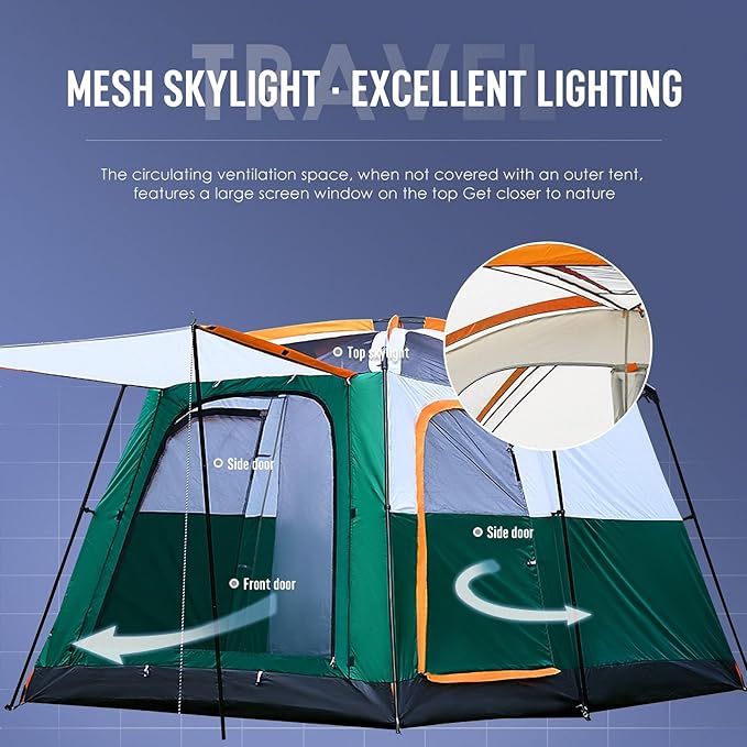 Grassman Extra Large Tent 10-12-14 Persons, Family Cabin Tents Waterproof, 2 Rooms, 1 Living Room with Mesh Straight Wall Double Layer Big Tent for Outdoor Camping Family Gathering