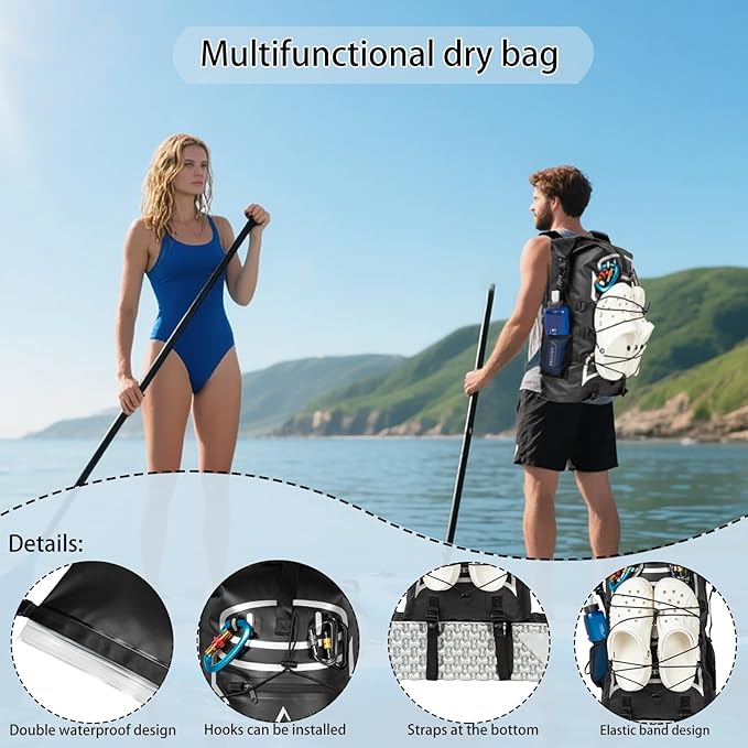 Oak-Sports Dry Bag Waterproof Backpack 5L/10L/20L, Roll Top Lightweight Beach Bag with Double Zipper Seal for Swimming, Kayaking, Hiking, Boating, Adjustable Shoulder Strap