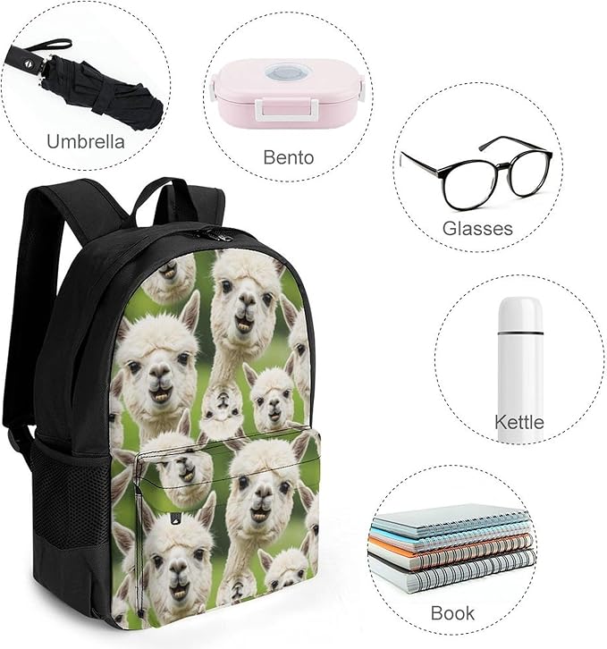 Lightweight Daypack Backpack for Sports Travel Running, Large Capacity Multipurpose Anti-Theft Bookbag, Funnny Llama Art Laptop Backpack Daypack