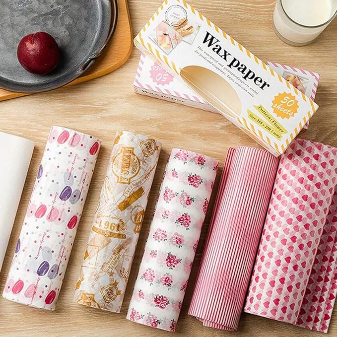 Wax Paper,50 sheets Grease Proof Paper,Waterproof Dry Hamburger Paper Liners Wrapping Tissue for Plastic Food Basket for Baking Grilling Air Fryer Steaming Bread Cake Cookie(Red stripes)
