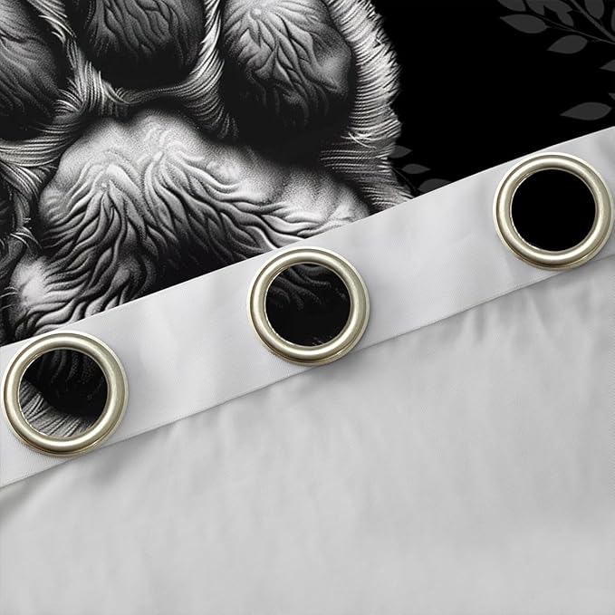 Manfei Bear Paw Print Blackout Curtains Sunflower Leaves Print Window Drapes,Wild Animal Footprints Window Treatments,Kids Boys Girls Room Decor,Grommet Top 2 Panel Set Bedroom Curtains, 42Wx90L inch