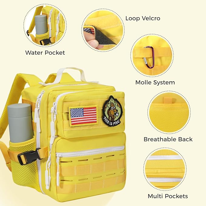 9L Mini Tactical Backpack for Men Women,Small Military Tactical Backpack for Sport,Gym,Hiking,Travel,Camping (Yellow)