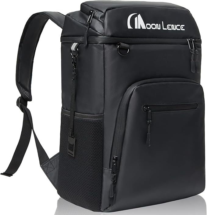 MOON LENCE Backpack Cooler for Men 32 Cans, Camping Backpack Leak Proof w/Multi Insulated Compartments, Portable Lightweight Lunch Backpack for Beach Travel Picnics, Black