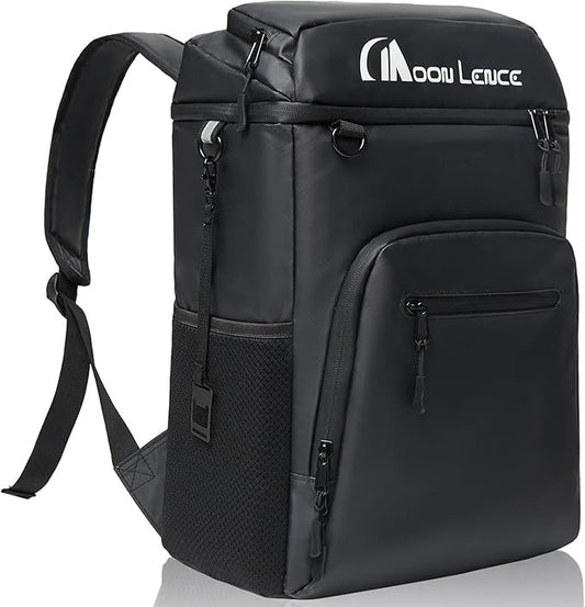 MOON LENCE Backpack Cooler for Men 32 Cans, Camping Backpack Leak Proof w/Multi Insulated Compartments, Portable Lightweight Lunch Backpack for Beach Travel Picnics, Black