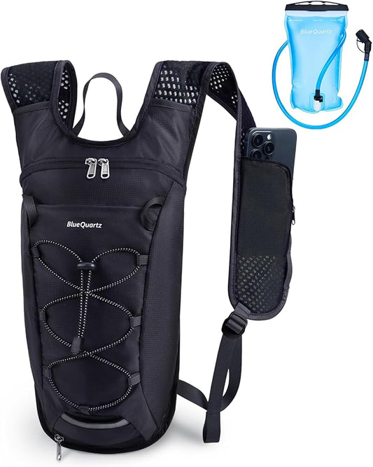 Blue Quartz Hydration Backpack with 2L Water Bladder, Hiking Water Backpack for Women Men, Lightweight Cycling Daypack with Phone Pocket & Helmet Net Bag, Hydration Pack for Biking, Running, Skiing