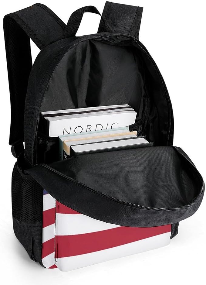 Men Women Lightweight American Usa Flag Backpack Large Capacity Carry On Bag With Padded Straps for Sports Work Walking Cycling