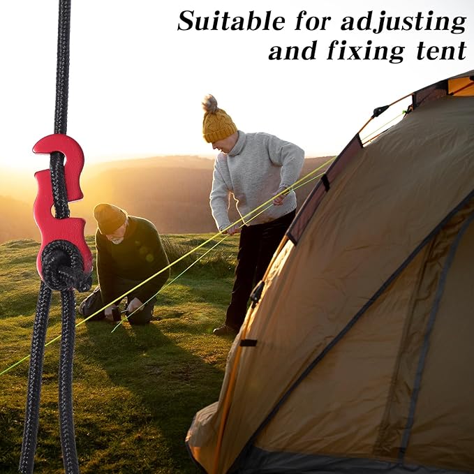 30 Pcs Rope Tightener Tensioner, Aluminum Alloy Guyline Tensioner, Tent Rope Tensioners, Paracord Tensioners for Outdoor Tent Camping Hiking Accessories, Red