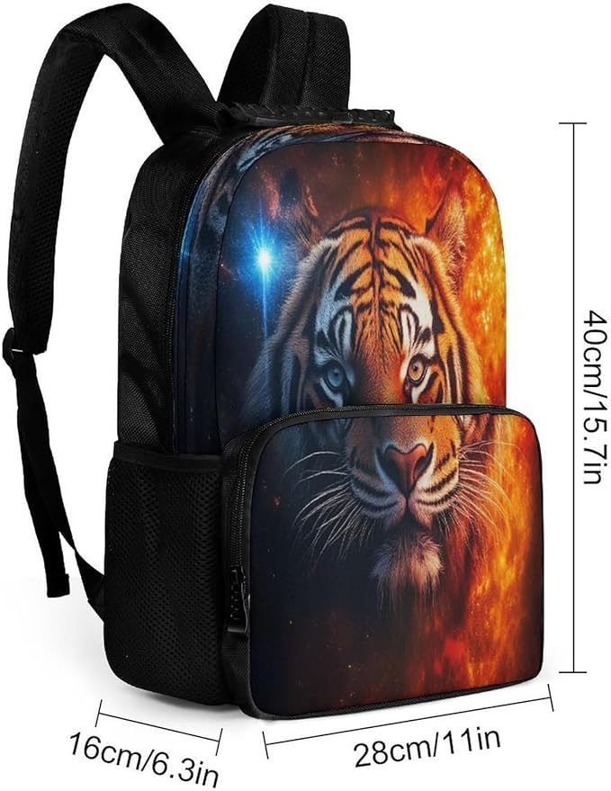 Lightweight Rucksacks for Climbing Outdoors Walking Cycling, Large Capacity Anti-Theft Multipurpose Carry On Bag, Space Fire Flame Animal King Wild Angry Tiger Camping Outdoor Backpack