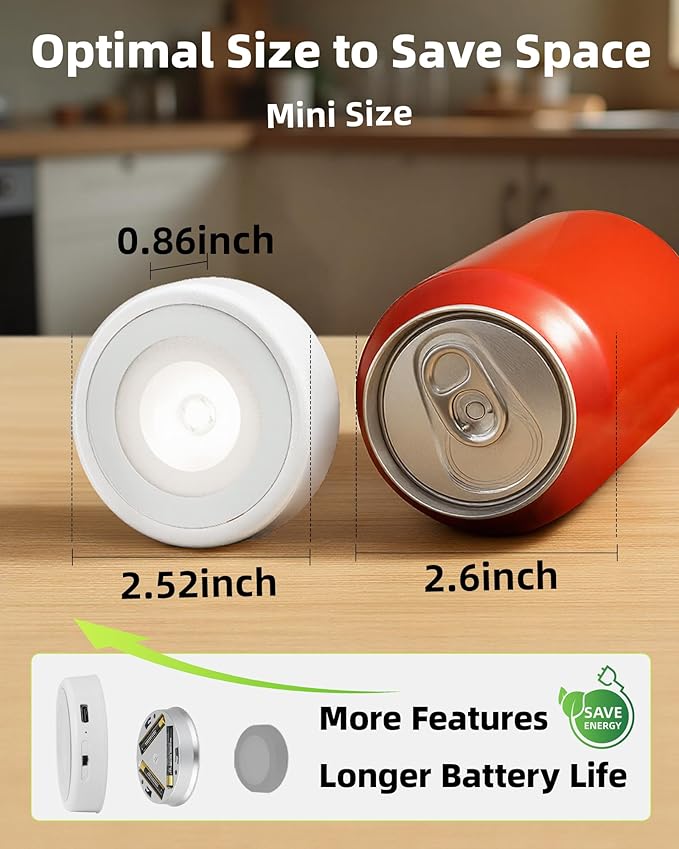 EZVALO LED 6 Pack Puck Lights with Charging Station, Rechargeable Sitck On Tap Lights, Wireless Closet Light, 3 Color Temps, Under Cabinet Lights, 2.5'' Mini Touch Light for Kitchen,Pantry,Shelves