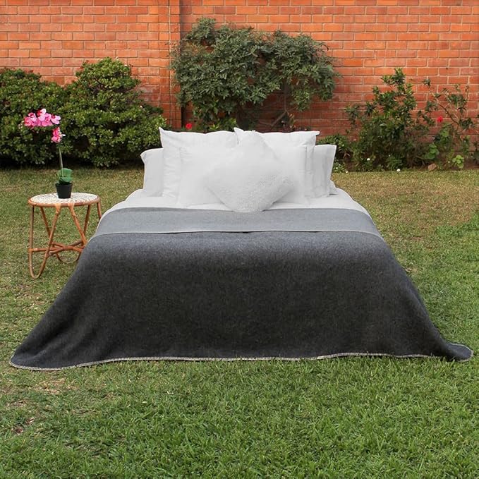 Thick Alpaca Wool Blanket - Heavyweight for Camping Outdoors or Using Indoors | Soft Peruvian Blanket (Dark Gray/Soft Gray, Queen)