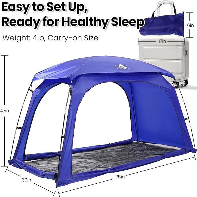 Twin Bed Tent for Boys Healthier Sleep & Privacy with Built-in Fan Pocket for Improved Airflow, CPC Certified Light Blocking Sensory Bed Tent for Boys' Sleep Independence, Sleepover(Blue)