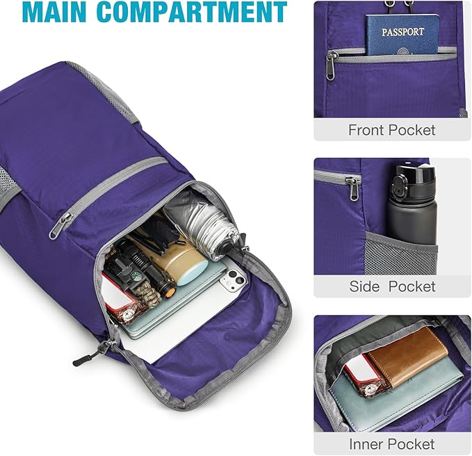 G4Free Lightweight Packable Hiking Backpack for Men Women Small Hiking Daypacks Foldable Shoulder Pack Casual Outdoor Bag 11L