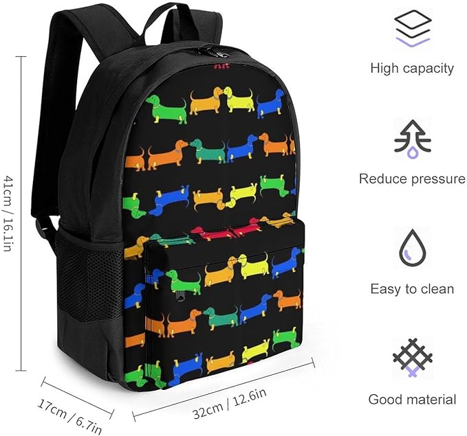 Supdreamc Lightweight Rucksack for Sports Travel Running, Big Capacity Multipurpose Anti-Theft Bookbag, Colorful Dachshund Dogs Travel and Sport Backpack Rucksack
