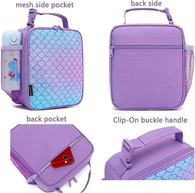 FlowFly Kids Lunch box Insulated Soft Bag Mini Cooler Back to School Thermal Meal Tote Kit for Girls, Boys, Scale
