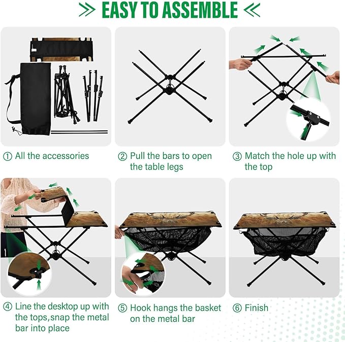 Antler Deer Portable Folding Camping Table, Compact Lightweight Beach Table with Carrying Bag for Outdoor Picnics, BBQs, Camp