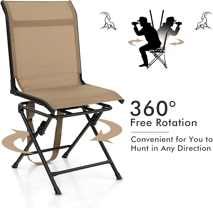Moccha 360-degree Swivel Blind Chair, Foldable Hunting Chair w/Mesh Back & Non-Slipping Pads, Multi-Position X Steel Frame Portable Outdoor Chairs for Camping, Hunting, Fishing, Brown