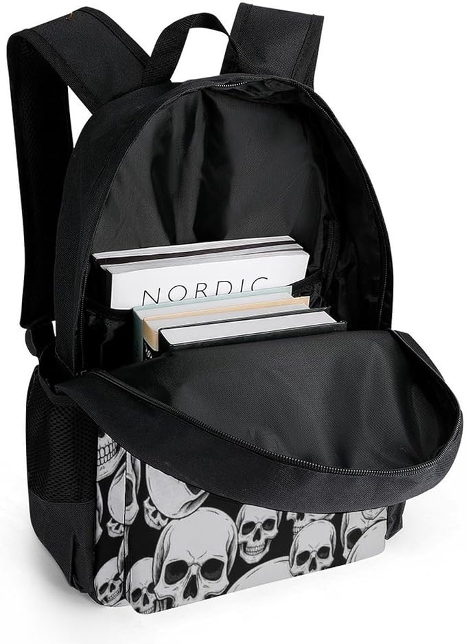 Lightweight Daypack Backpack for Trekking Work Running, Big Capacity Multipurpose Anti-Theft Bookbag, Grey And Black Skulls Head Business Computer Bag