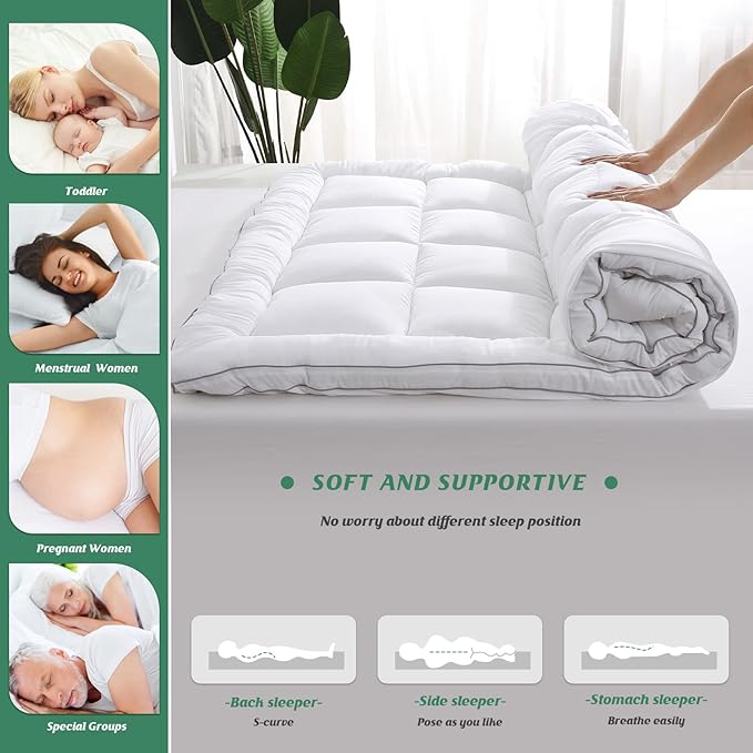 GRT Pillowtop Mattress Topper King Size, Rayon from Bamboo Mattress Cover Padded with 900gsm 3D Snow Down Alternative Filling, Extra Thick Mattress Pad King for Back Pain