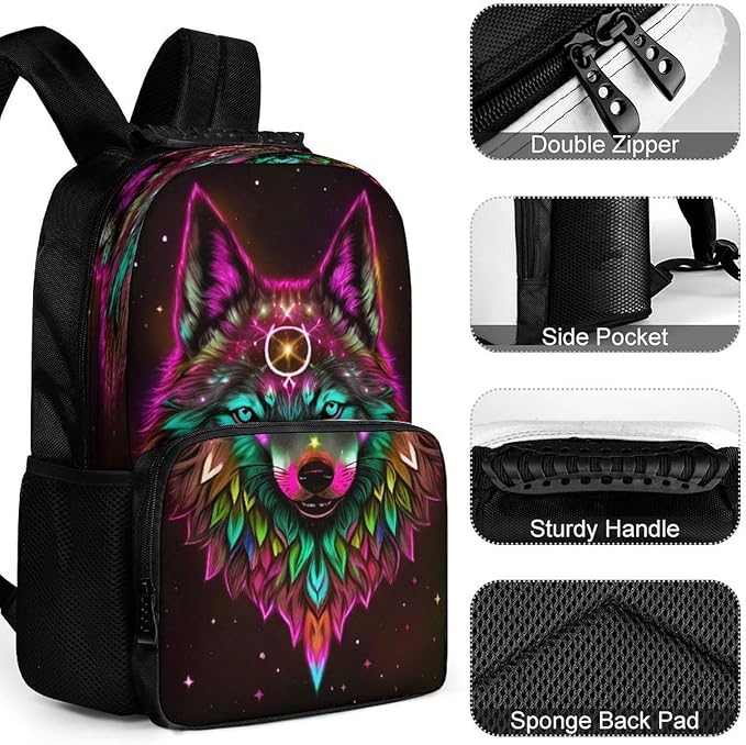 Lightweight Rucksacks for Climbing Outdoors Walking Cycling, Large Capacity Anti-Theft Multipurpose Carry On Bag, Trippy Tribal Wolf Space Galaxy Art Camping Outdoor Backpack