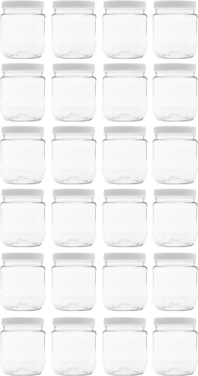 Plastic Storage Jars with Leak Proof Lids, BPA Free, Hand Wash Only (12oz Jar, 24PK)
