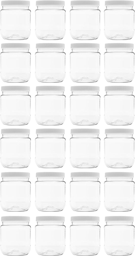 Plastic Storage Jars with Leak Proof Lids, BPA Free, Hand Wash Only (12oz Jar, 24PK)
