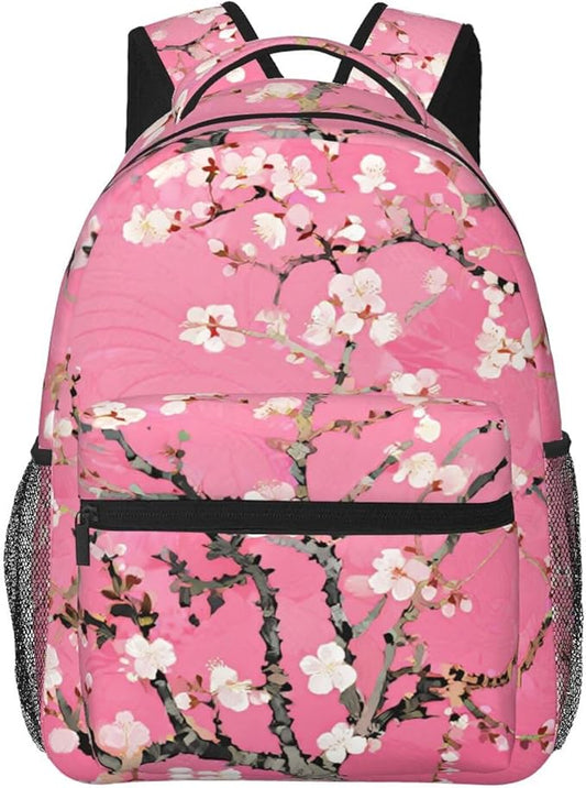 Rucksacks Multipurpose Anti-Theft Big Capacity Bookbag, Floral Abstract Pink Cherry Flowers Bloom Art Travel Hiking Camping Rucksack With Padded Straps