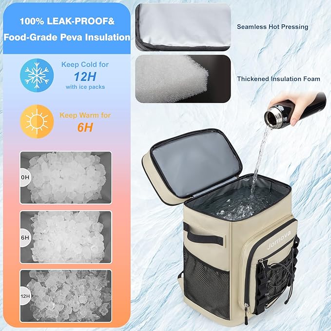 Insulated Cooler Backpack, 40L Leakproof Backpack with Double Compartments for Men & Women, Large Lunch Cooler for Camping, Beach, Travel, Picnic, Up to 48 Cans